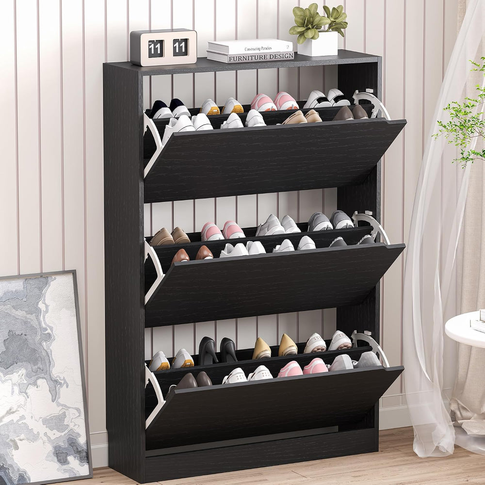 Shoe Storage Cabinet with 3 Flip Drawers, Narrow Shoe Rack Cabinet,