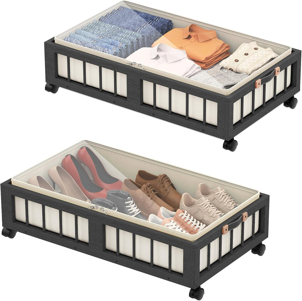 efluky 2-Pack Bamboo Under Bed Storage Containers