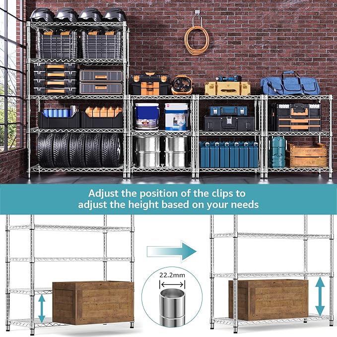 1750 LBS Storage Shelves 5-Tier Utility Shelving Unit Steel Organizer Wire Rack