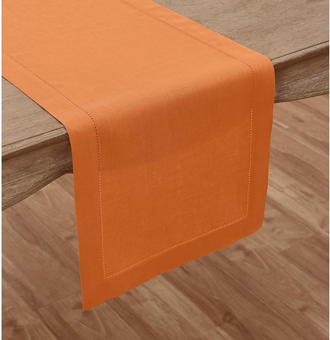 Solino Home Linen Pumpkin Hemstitch Table Runner 48 Inches - 100% Pure Linen ...