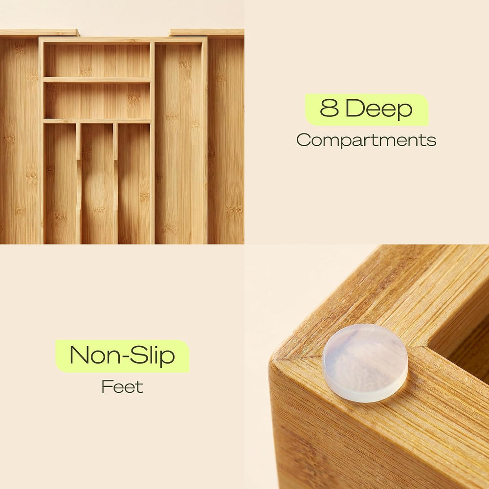 Drawer Organizer for Kitchen Organization – Expandable Bamboo Silverware Draw...