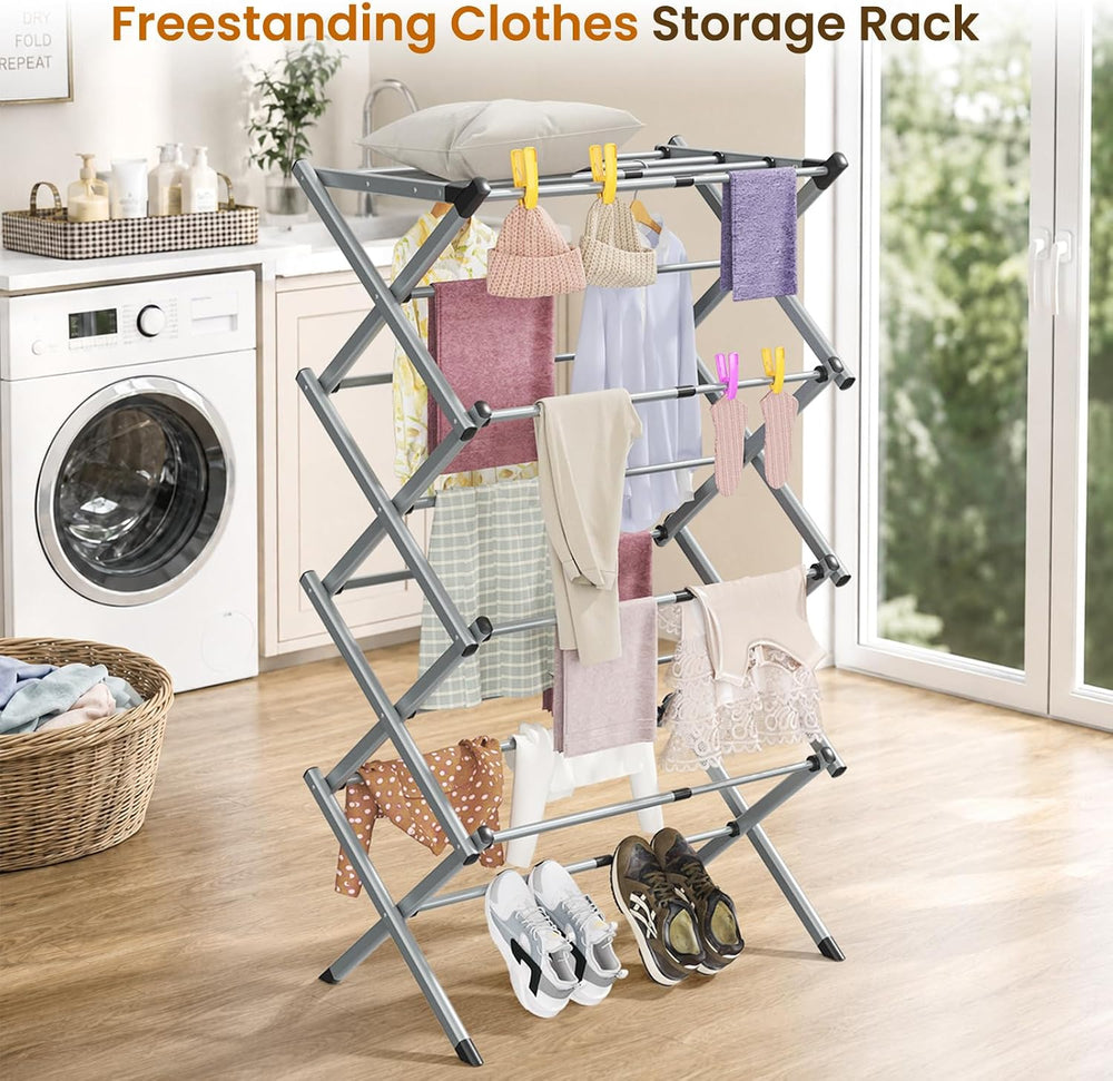 4-Tier Foldable Clothes Drying Rack, Heavy Duty Stainless Steel Laundry Dryin...