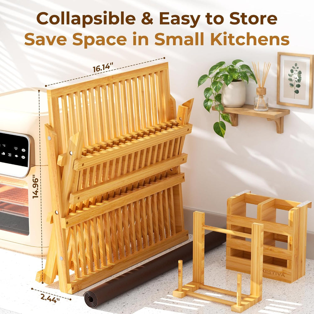Bamboo Dish Drying Rack with Utensil Holder 3 Tier Dish Drainer