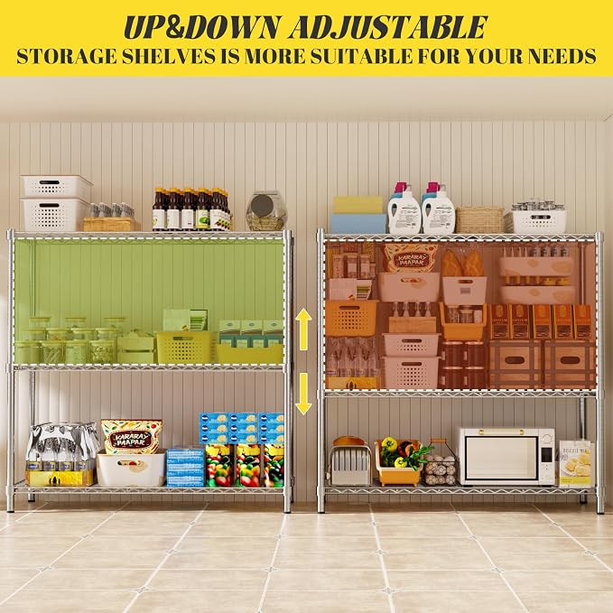 Storage Shelves, 3-Tier Adjustable Metal Industrial Utility Shelf Rack