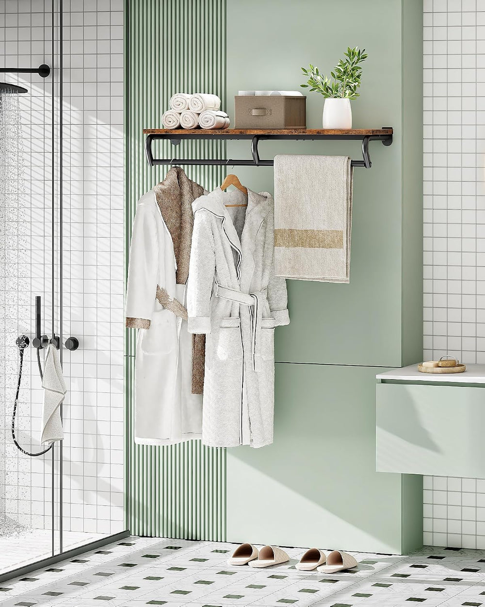 43.3" Wall Mounted Clothes Rack with Top Shelf and Hanging Rod