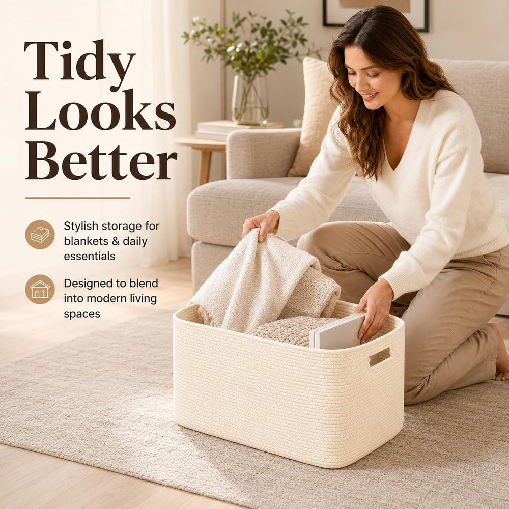 25.4GAL Collapsible Cotton Rope Extra Large Storage Basket For Bedroom Closet...