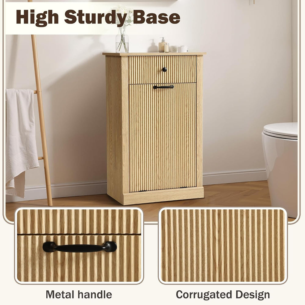 Wood Laundry Basket Cabinet, Hidden Trash Can Cabinet with Drawer, Versatile ...