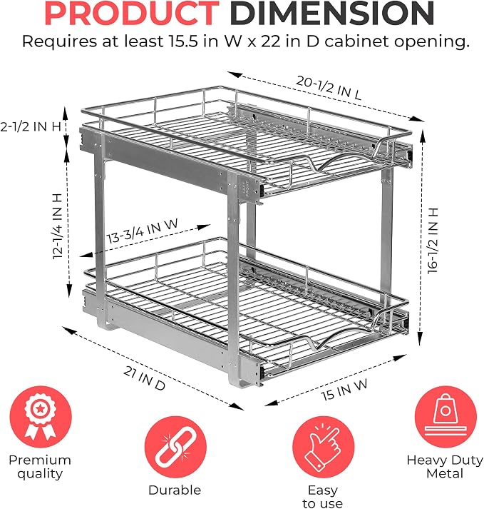 HOLDN’ STORAGE Two Tier Pull Out Cabinet Organizer, Individual Sliding Drawers