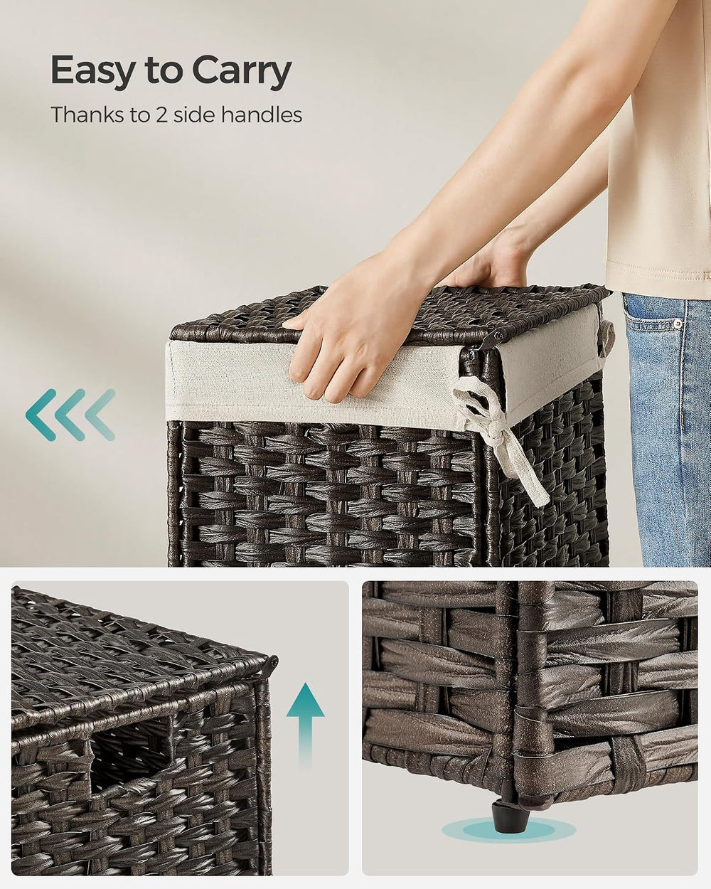SONGMICS Woven Storage Basket with Lid, 9.2 Gallon (35L), Foldable