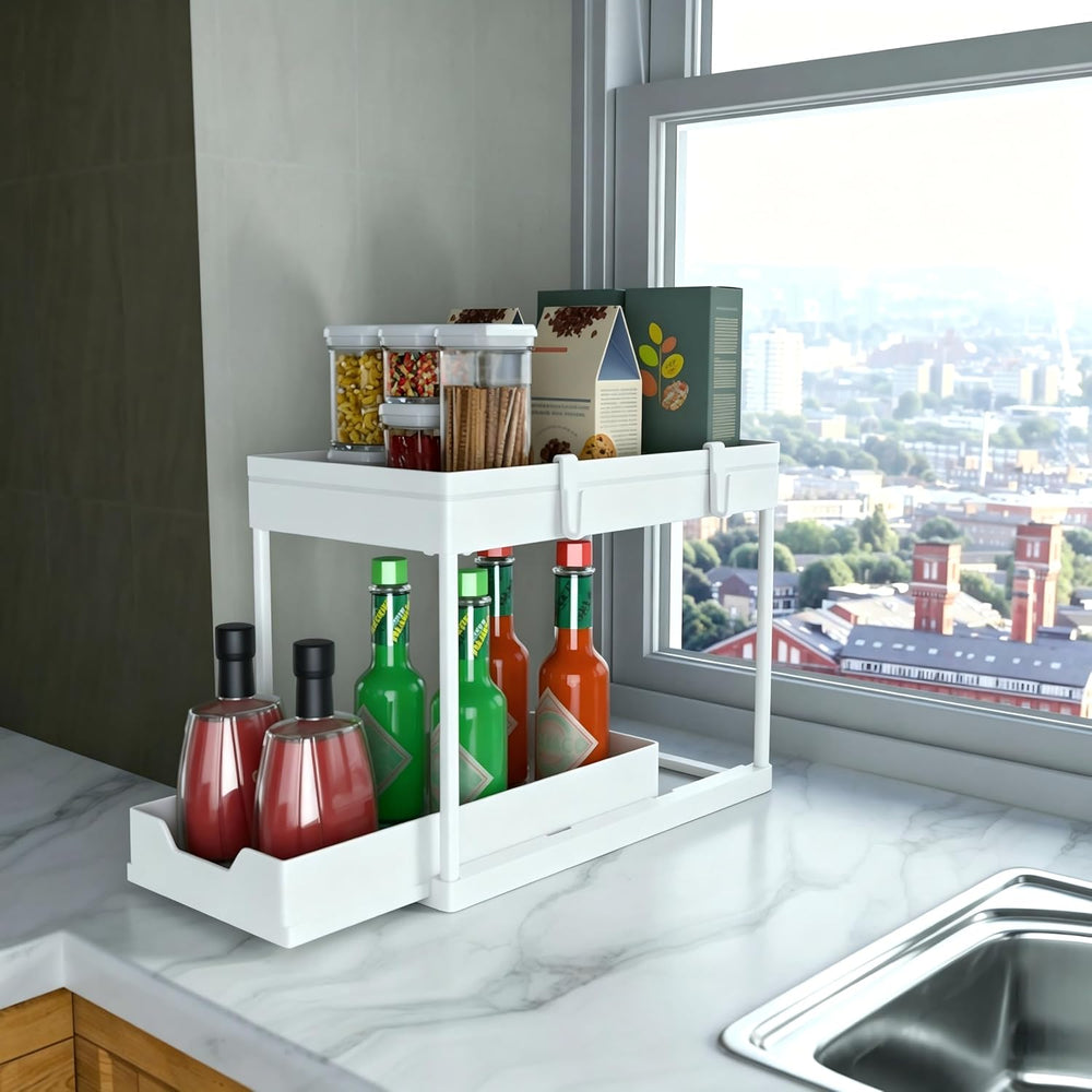 DEKAVA Cabinet, 2 Pack Under Sink Organizer, 2 Tier Sliding Bathroom Kitchen ...