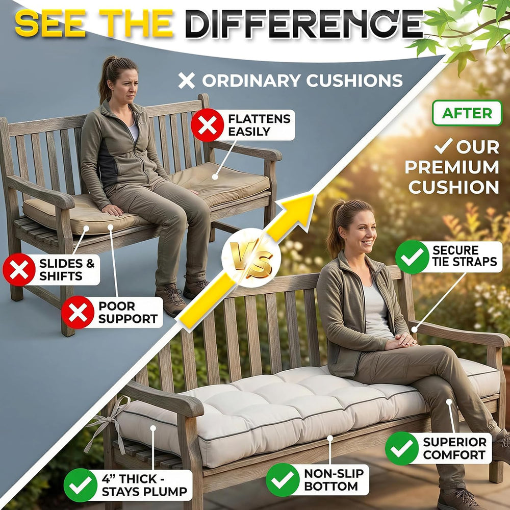 Outdoor Bench Cushion, Tufted Patio Seat Pad for Garden Bench, Porch Swing, I...