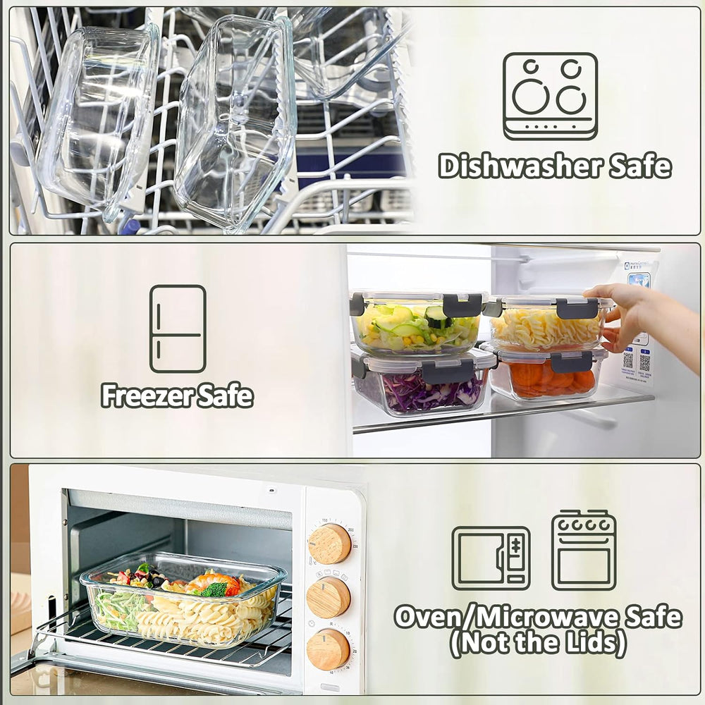 M MCIRCO 10 Pack Glass Food Storage Containers with Lids, Gray