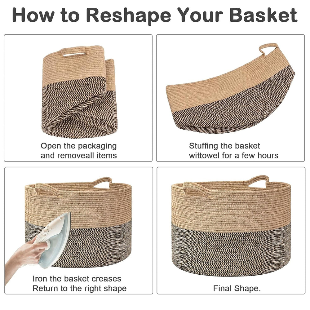 115L Extra Large Blanket Basket,Woven Laundry Basket-Jute&Black