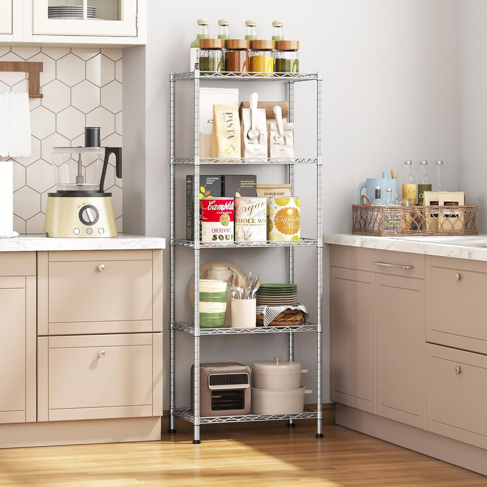HOMEFORT 5-Shelving Unit, Adjustable Wire Shelving, Metal Wire Shelf Rack Org...