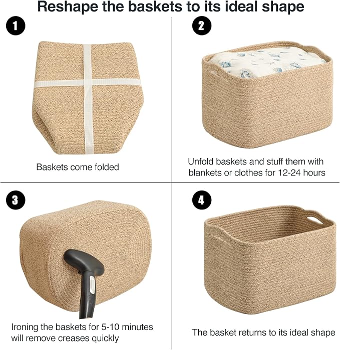 Large Storage Baskets for Organizing Shelves, Woven Cotton Rope Bins for Baby...