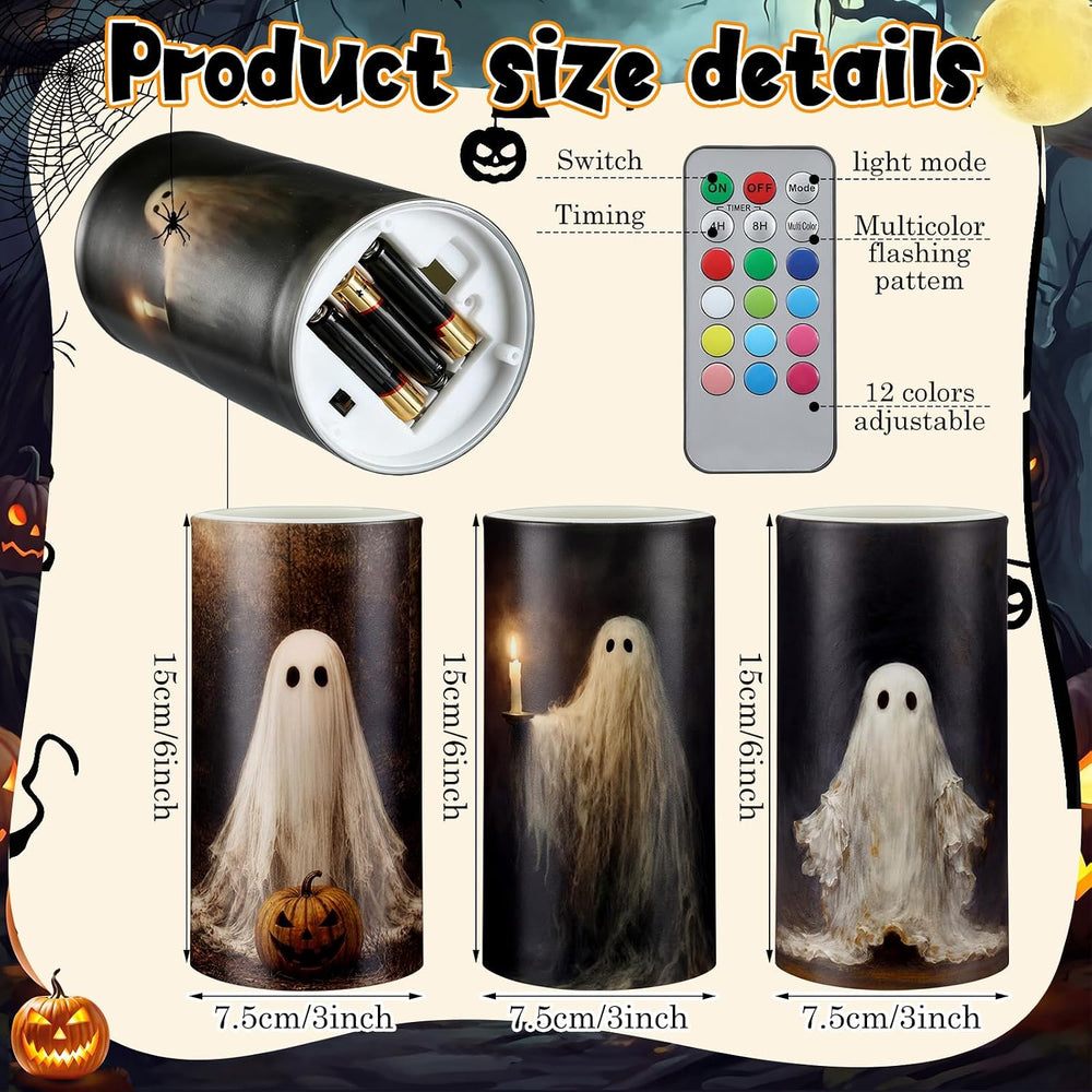 Woanger 3 Pcs Halloween LED Flameless Candles Ghost Flickering Fake Candles