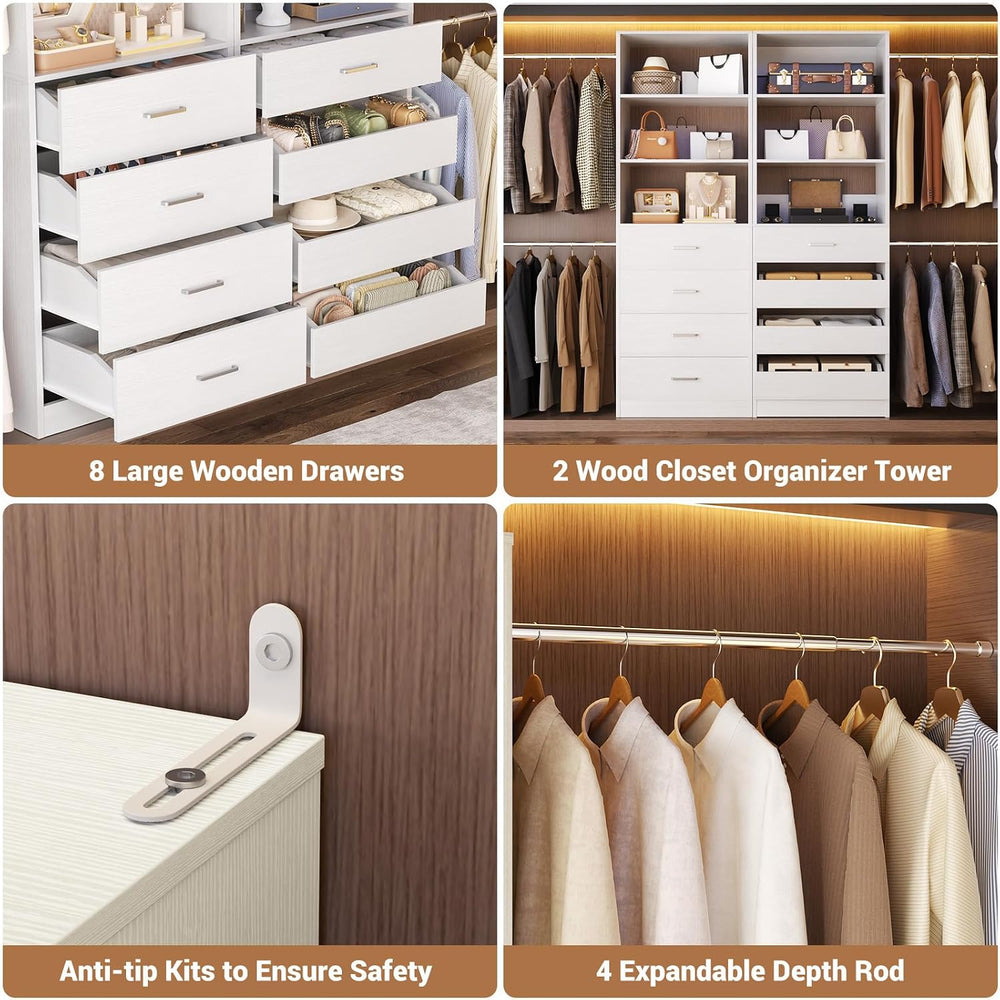 Aheaplus Closet System, 6-15Ft Custom Wood Closet Organizer with 8 Drawers