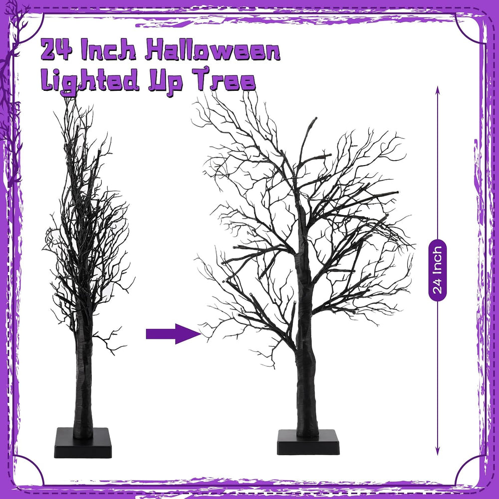 Halloween Decorations Indoor - 2Pack 24 Inch Spooky Black Tree with Lights, L...