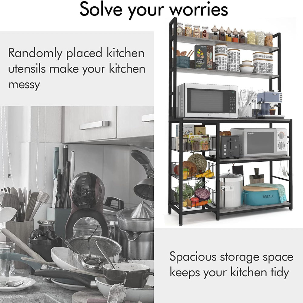 Kitchen Bakers Rack with Baskets,Free Standing Shelf,5-Tier Kitchen Utility S...
