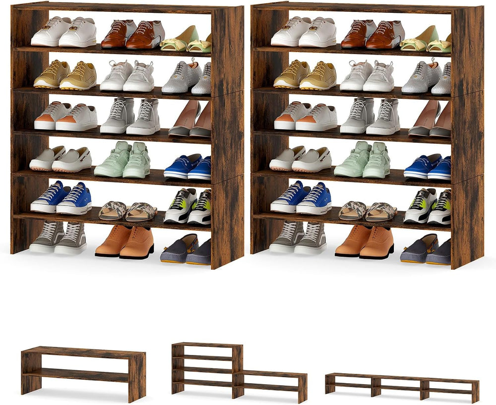 Tangkula 6-Tier Stackble Vertical Shoe Rack, Space Saving Wooden Corner Shoe ...
