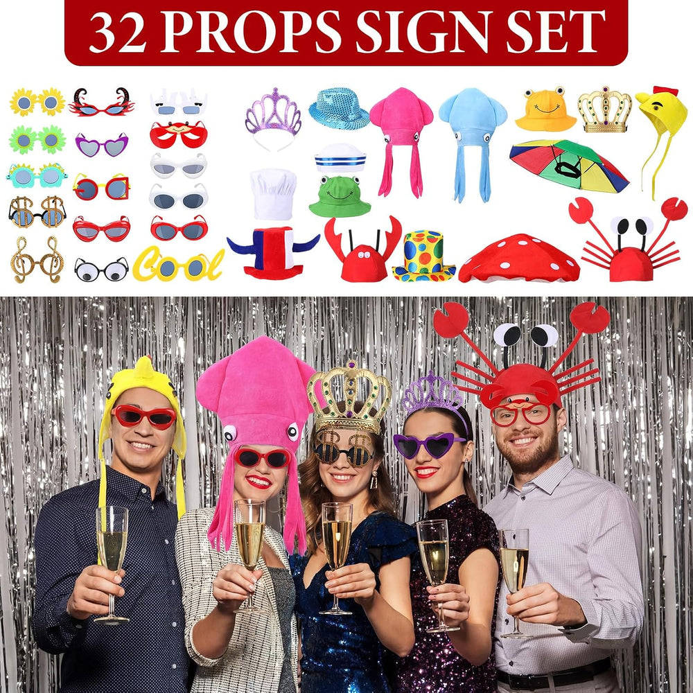 Chicingyou 32 Pcs Funny Hats and Glasses, Halloween Costume Accessories