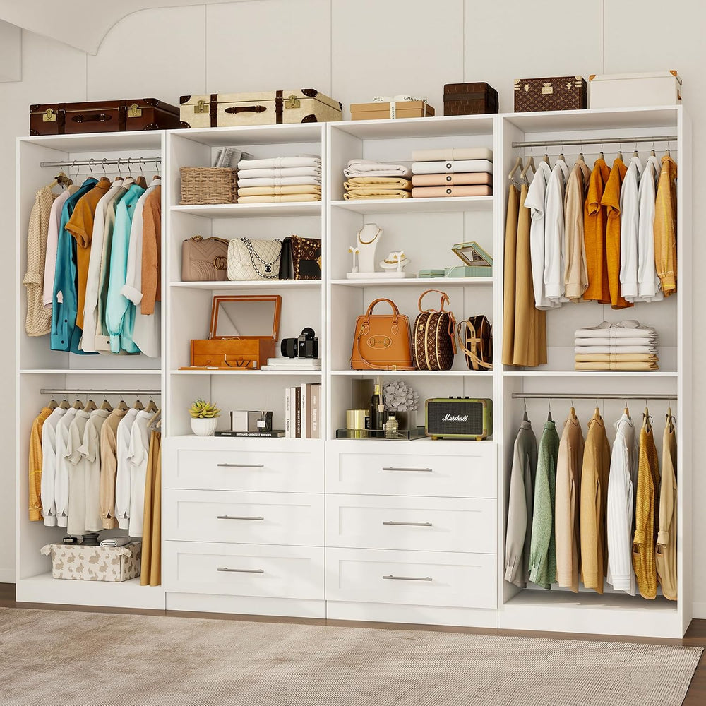 Closet Organizer System Of 4 Sets with 6 Drawers, 8 Shelves, 8 Hanging Rods, ...