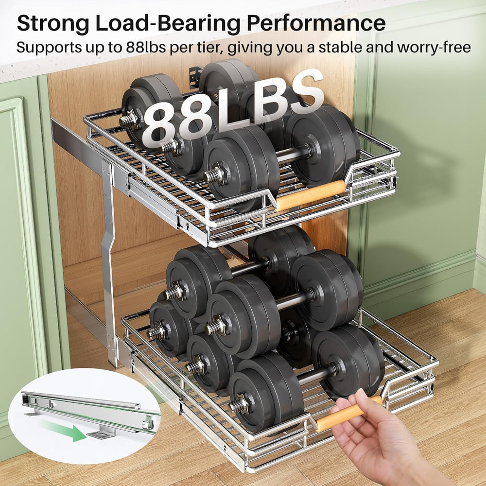 Pull out Cabinet Organizer, 2 Tiers 17"W X 21"D, Heavy Duty Smooth ...