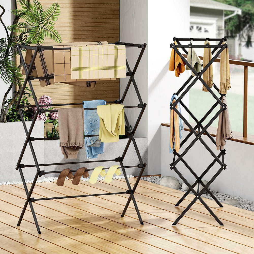 Drying Rack Clothing, 3-Tier Clothes Drying Rack Foldable, Antirust Laundry D...