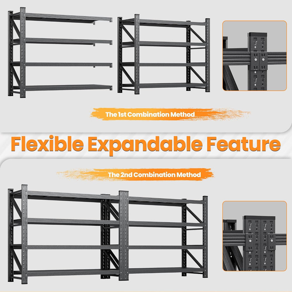 75” Wide Heavy Duty Metal Garage Shelving, Adjustable Storage Shelf