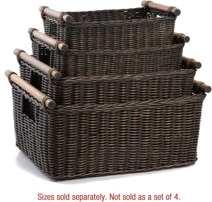 The Basket Lady Pole Handle Wicker Storage Basket, 14 in L x 10 in W x 7.5 in H