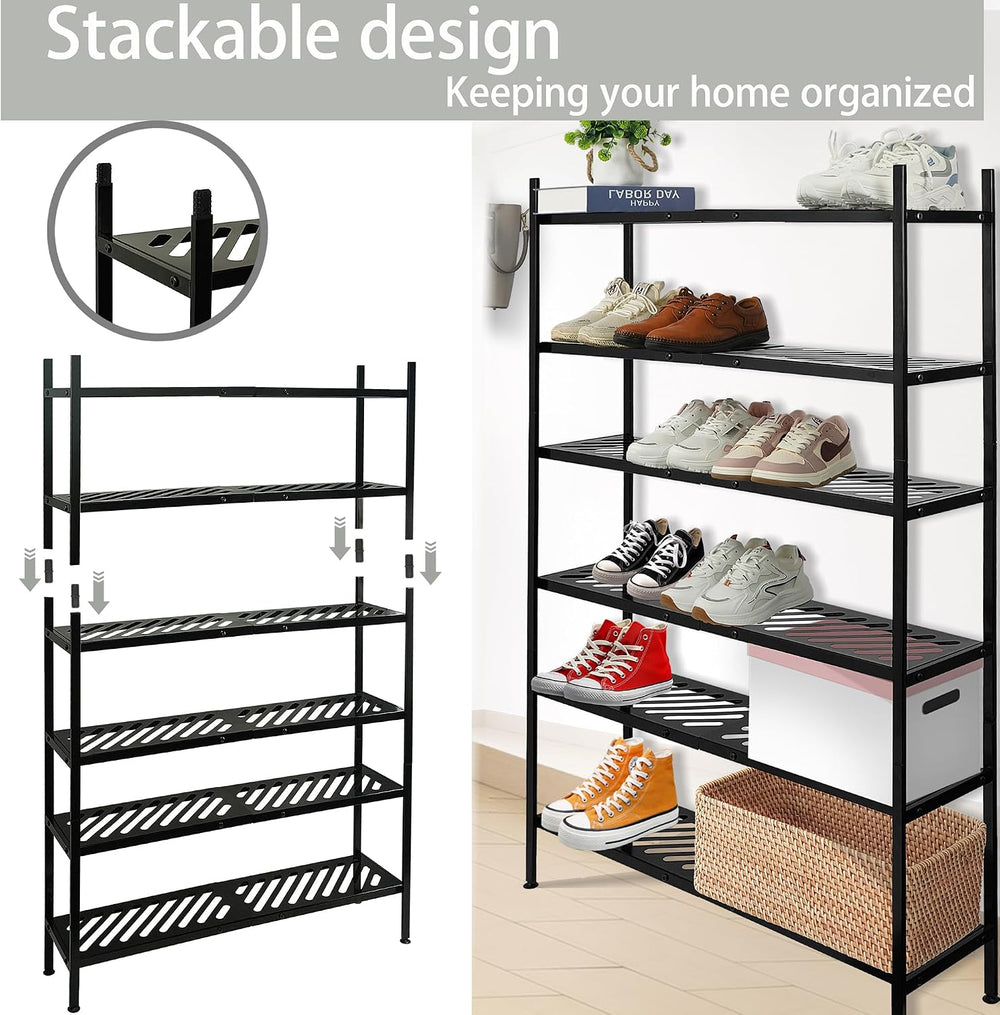 Shoe Rack, 4-Tier FreeStanding Shoe Shelf Stand, Stackable Shoe Storage Organ...