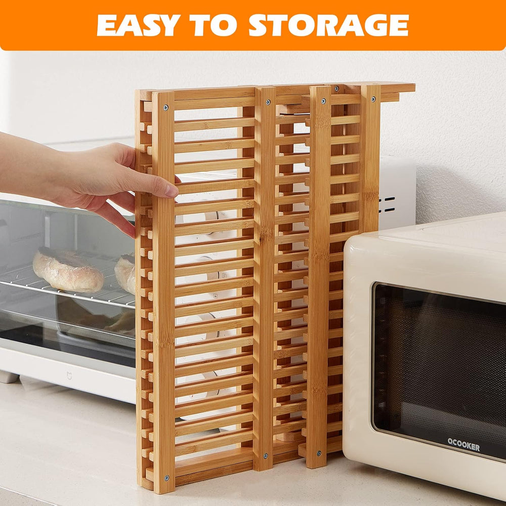 Bamboo Dish Drying Rack, 3-Tier Collapsible Wooden Dish Rack with Utensil Hol...