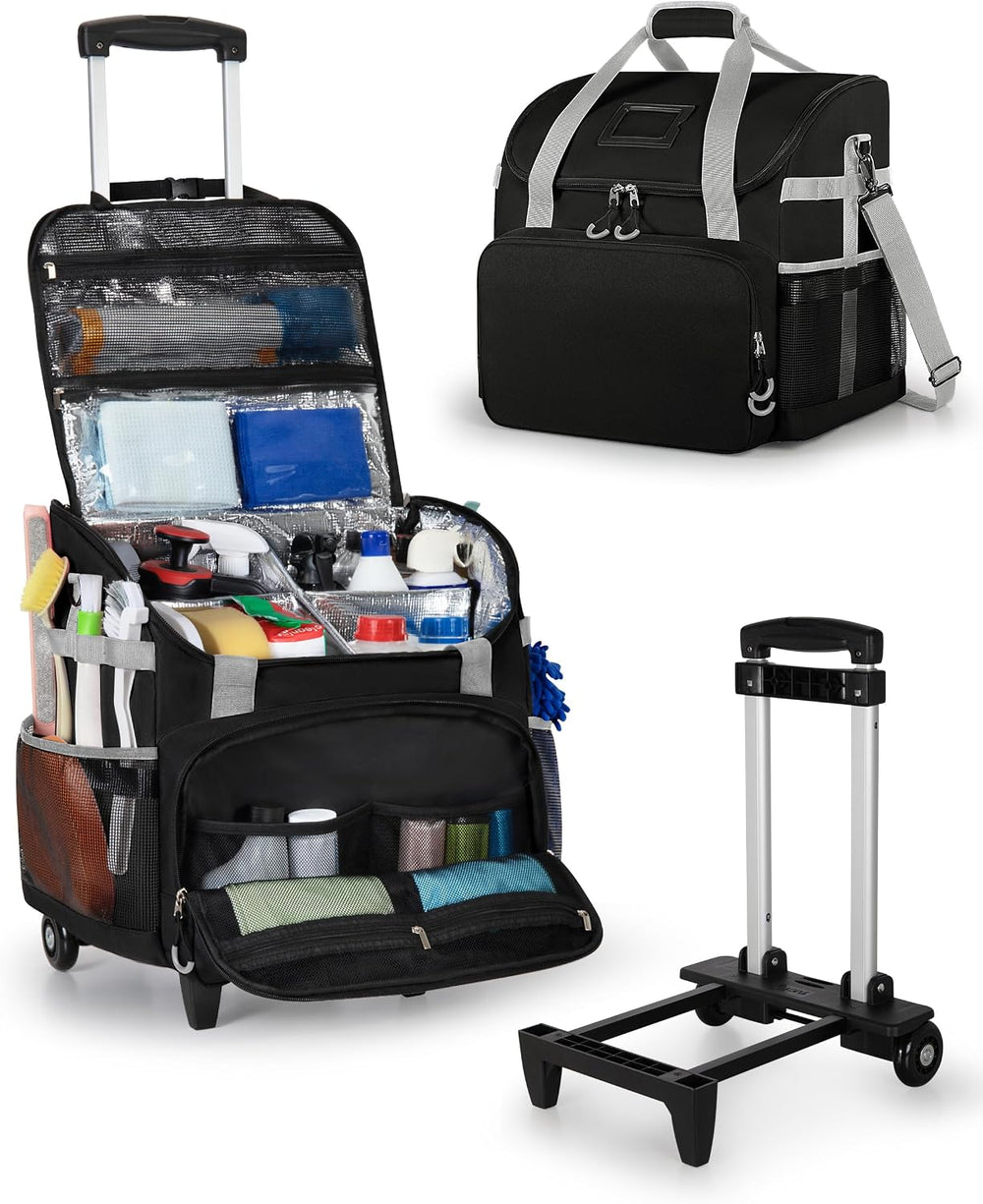 Marscamd Large Rolling Cleaning Caddy Bag with Detachable Trolley, Black