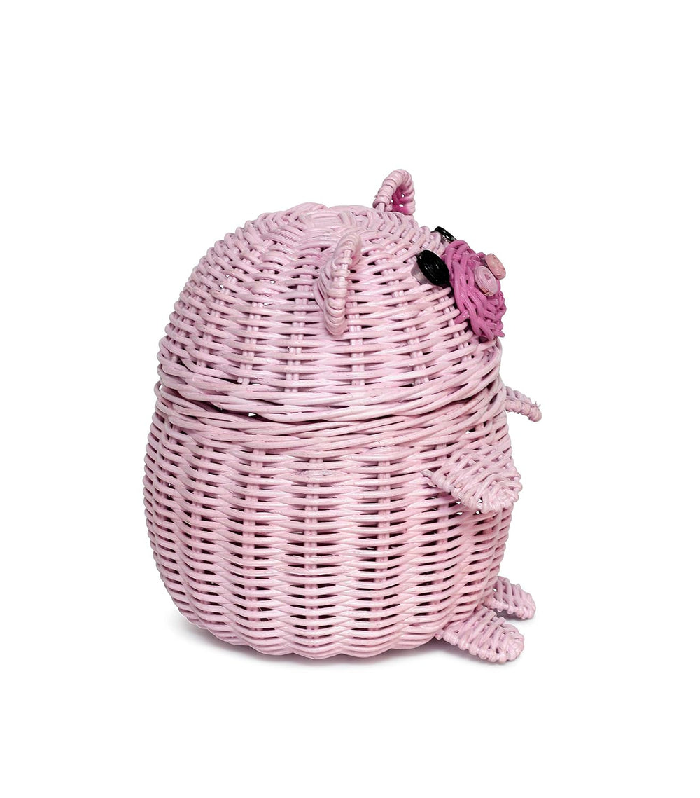 G6 COLLECTION Pig Rattan Storage Basket With Lid Decorative Bin Home Decor Ha...