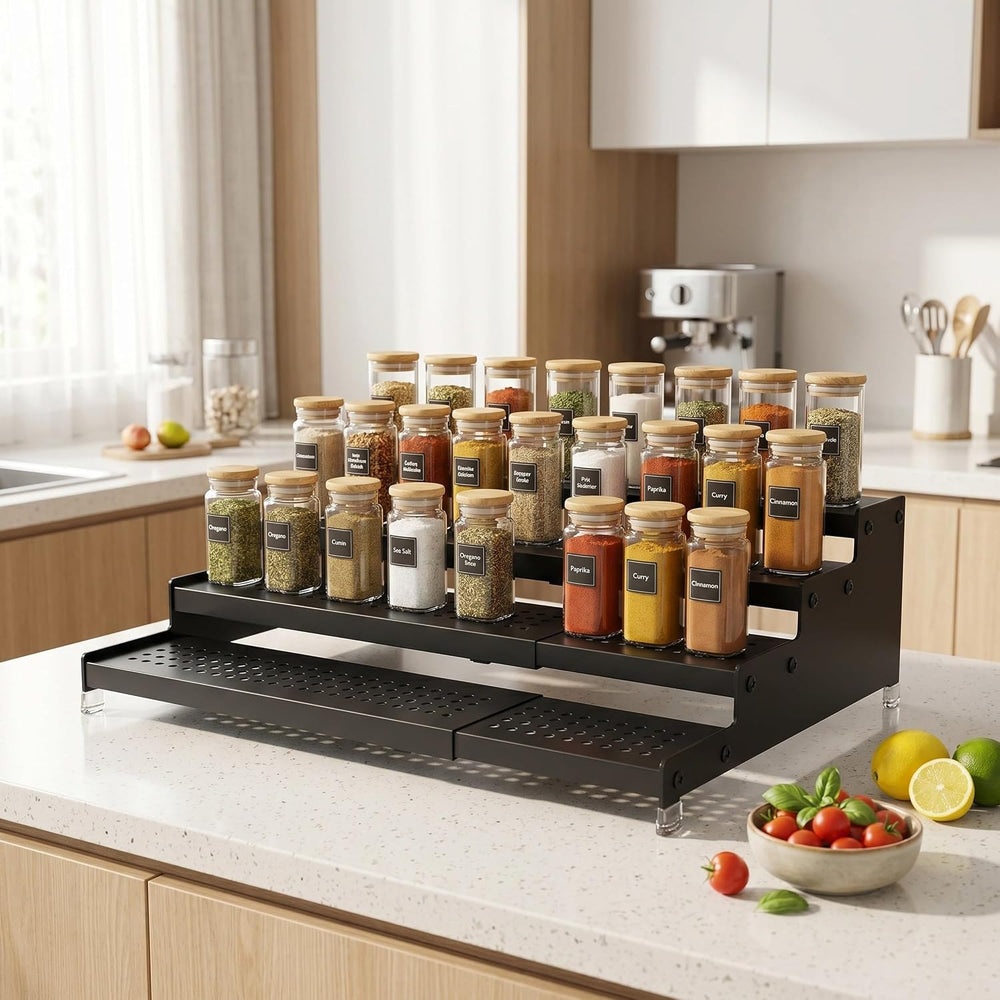 Expandable 4-Tier Spice Metal Shelf Rack, Black
