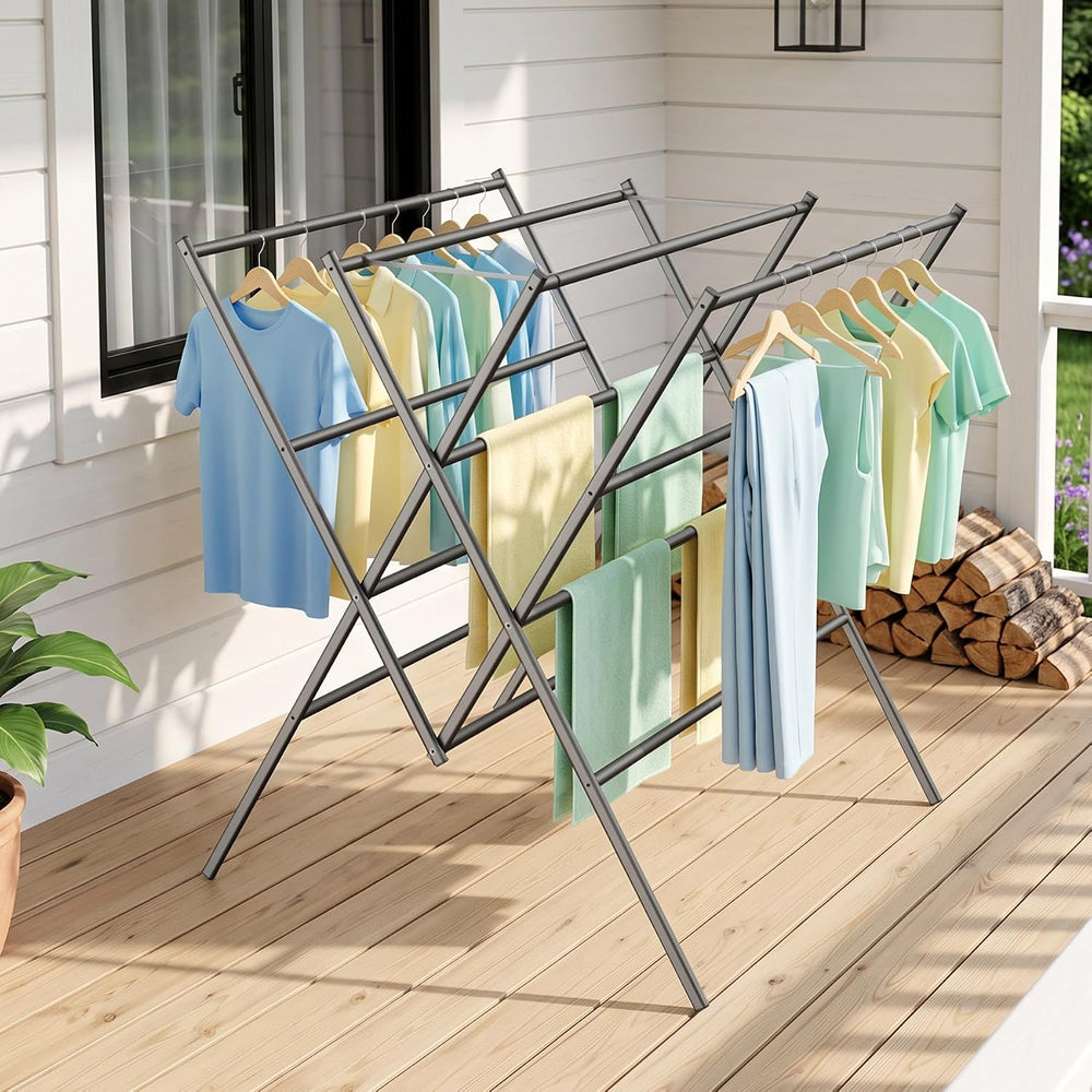 Bigzzia Drying Rack Clothing, Foldable Portable Large 12 Drying Poles
