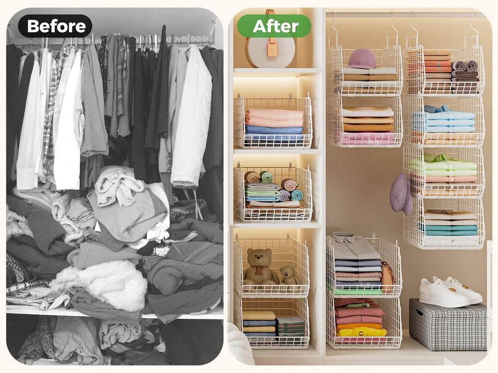 4" Extra Deeper Foldable Hanging Closet Organizer, Small Wire Cabinet Sh...