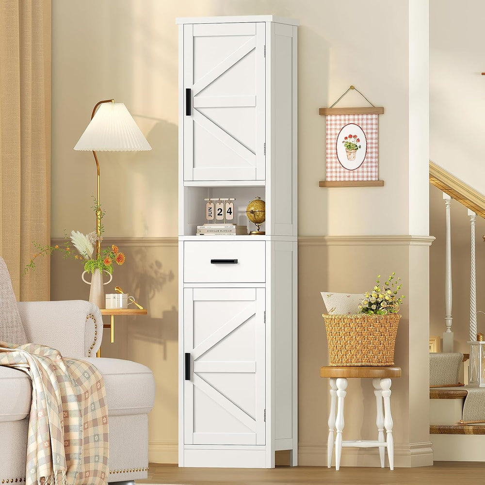 67" H Tall Bathroom Storage Cabinet with Barn Doors and Drawer, Bathroom...