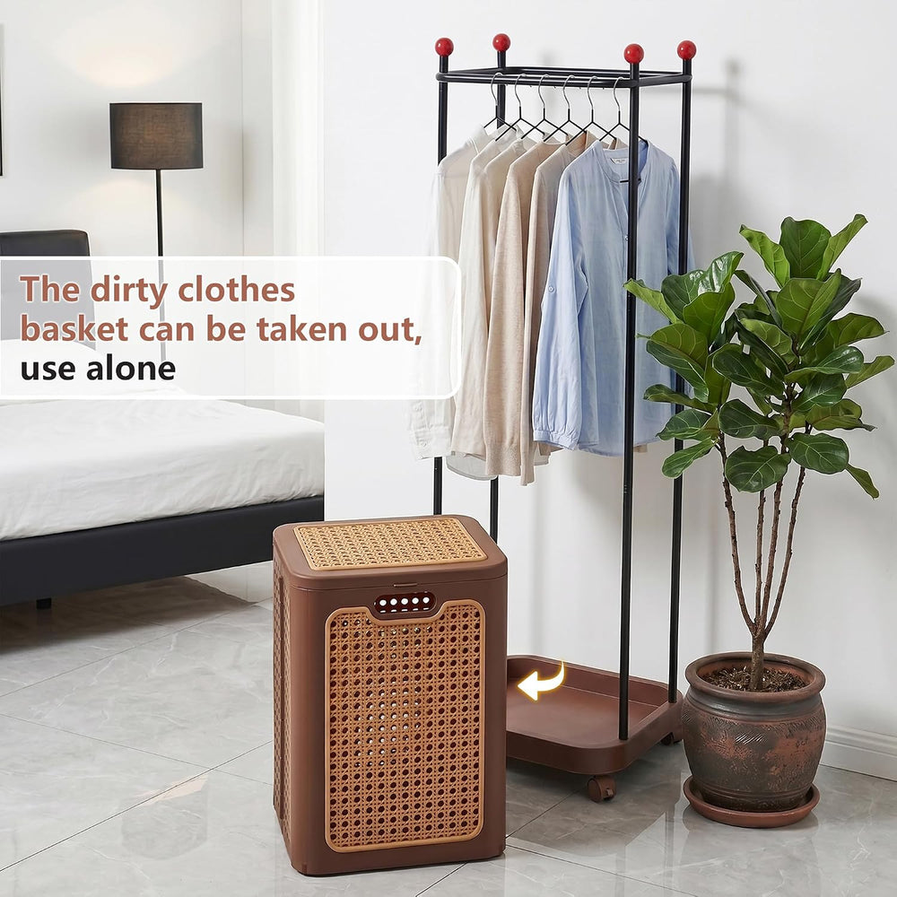 VECELO Laundry Hamper with Clothes Rack, Rolling Laundry Basket with Lid and ...