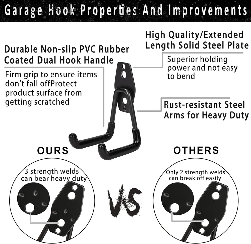 KOFANI Steel Garage Storage Hooks - 32 Pack Anti-Slip Coating, Heavy Duty Wal...