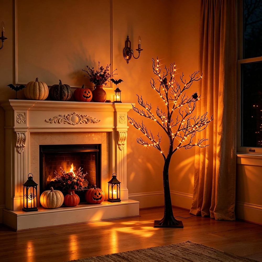 LITBLOOM Halloween Tree with Lights Plug in 4FT 150 Orange Fairy Lights, Ligh...