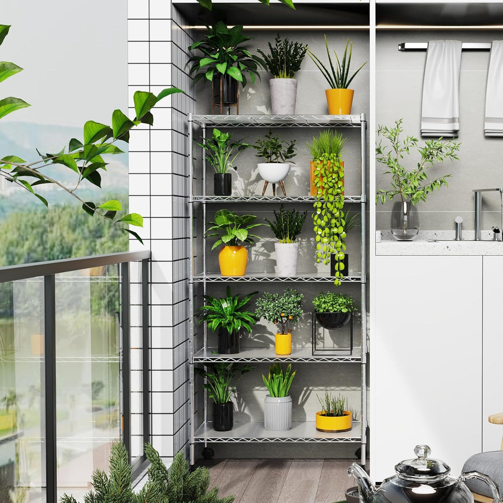 pouseayar 5 Tier NSF Metal Shelf Wire Shelving Unit, 750lbs Capacity Heavy Du...