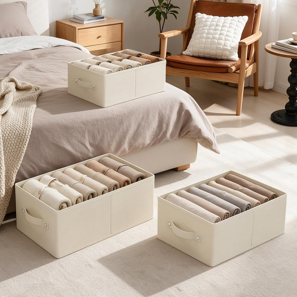 Storage Boxes, Fabric Clothes Bins, 3 Pack, Beige, 16.1x9.8x6.5 In