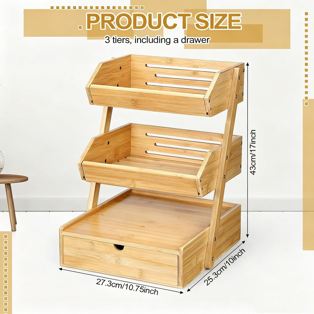 SALENT 3 Tier Bamboo Kitchen Counter Basket Organizer with Pull Out Drawers