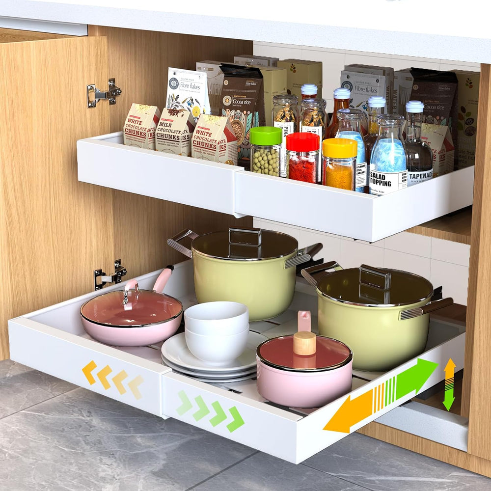 2 Pack Pull Out Cabinet Organizer 21" Deep Expandable Slide Out Drawer O...