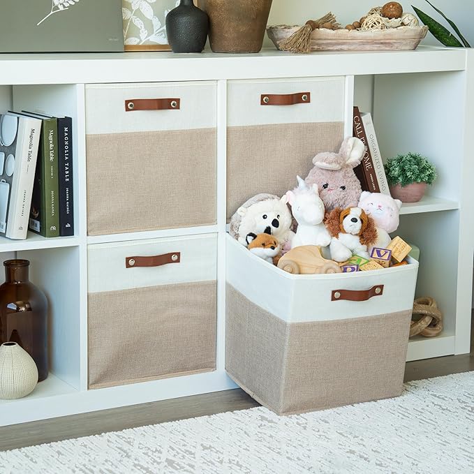 OrganiHaus 13x13 Cube Fabric Storage Bins Set of 4, Fabric Storage Cubes w/