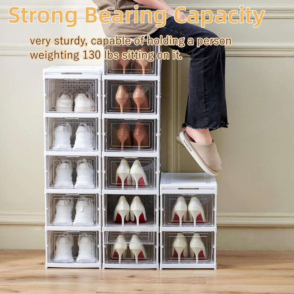 ZLLZUU Shoe Storage Box, No-Assembly 6 Tiers Foldable Shoe Organizer with Cle...