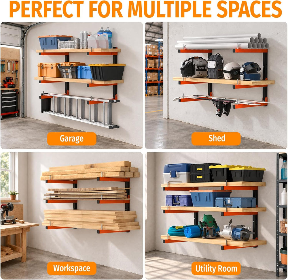 2 Pack Lumber Storage Rack Wall Mount, 660LBS Heavy Duty Wood Rack- Orange