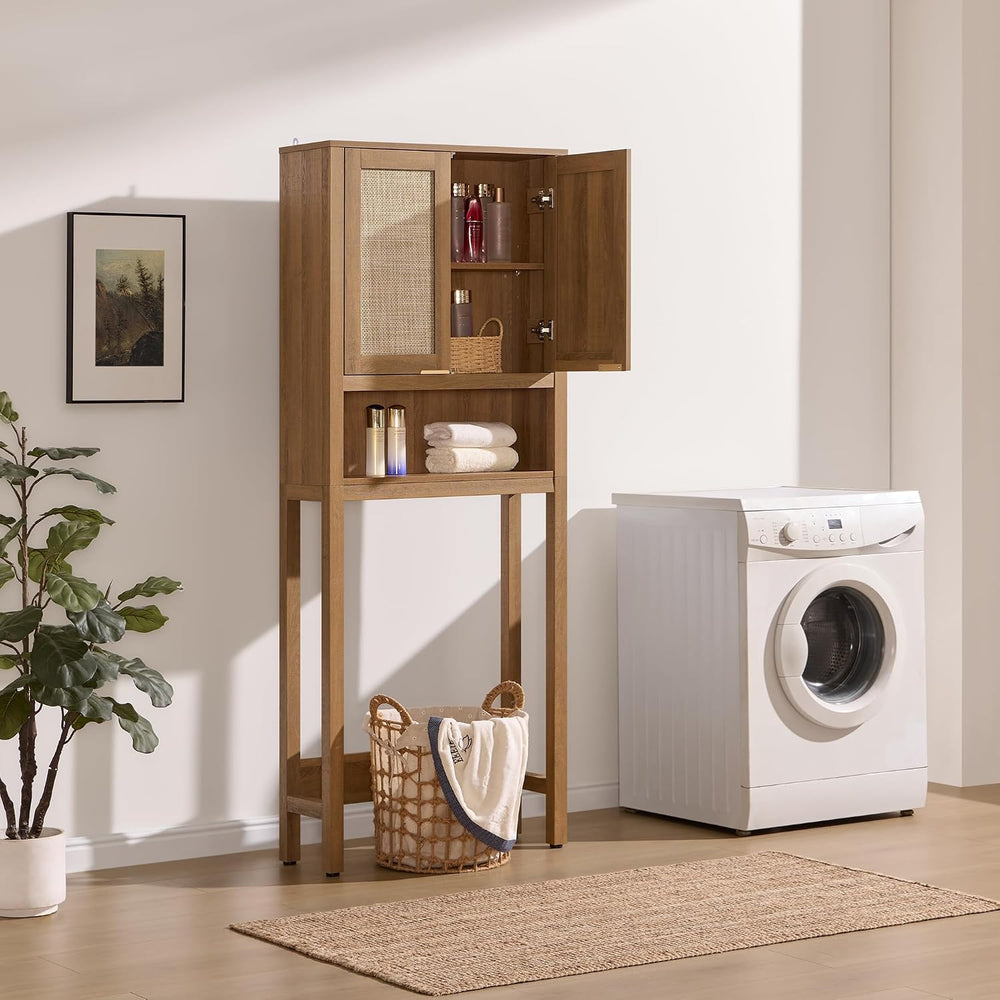 SICOTAS Over the Toilet Storage Cabinet, Rattan Door Bathroom Organizer