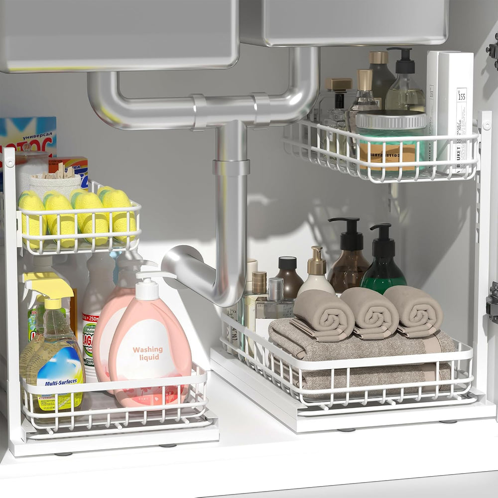 Under Sink Organizer, Adjustable Height Pull-Out Kitchen Storage Organization...